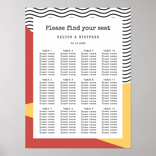 80s Pop art Memphis style seating chart