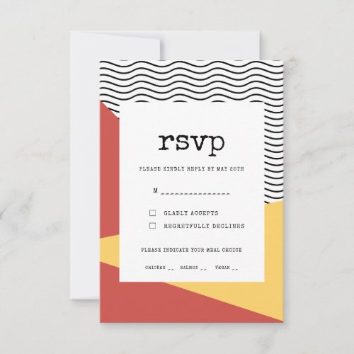 80s Pop art Memphis style wedding meal choice RSVP Card