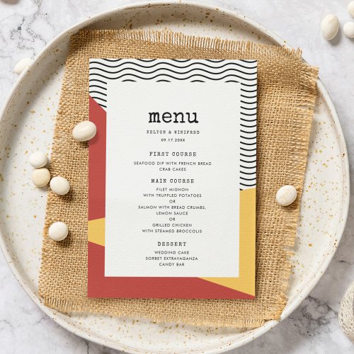 80s Pop art Memphis style wedding Menu