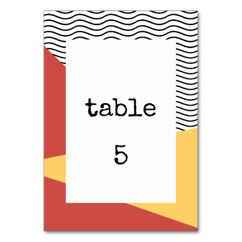 80s Pop art Memphis style wedding Table Number