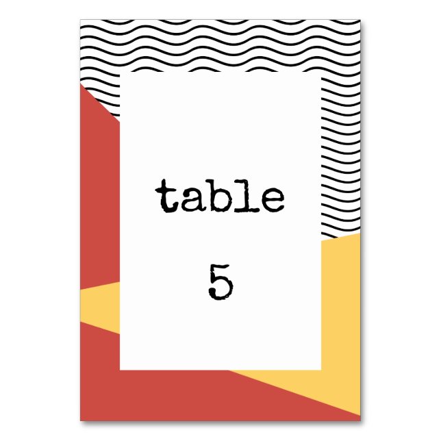80s Pop art Memphis style wedding Table Number (Front)