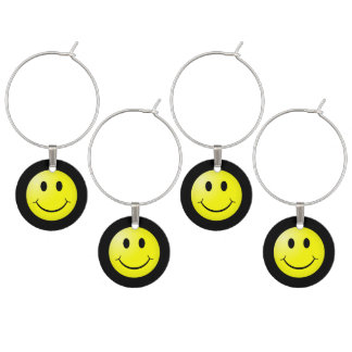 80s Pop Culture Yellow Emoticon Wine Glass Charm