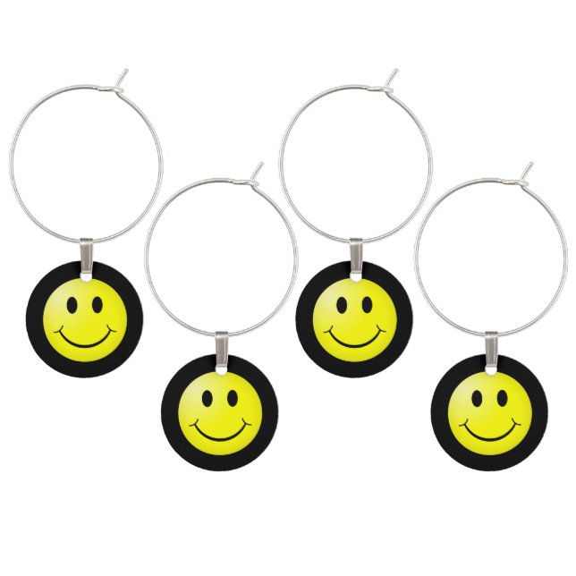 80s Pop Culture Yellow Emoticon Wine Glass Charm (Staggered)