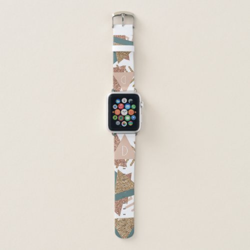 80s Retro Abstract  70s Green and Gold Monogram Apple Watch Band