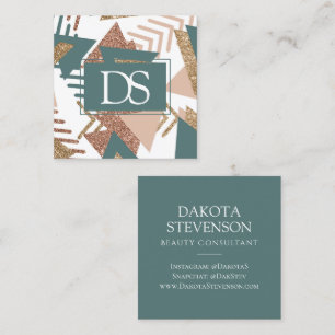 80s Retro Abstract   70s Green and Gold Monogram Calling Card