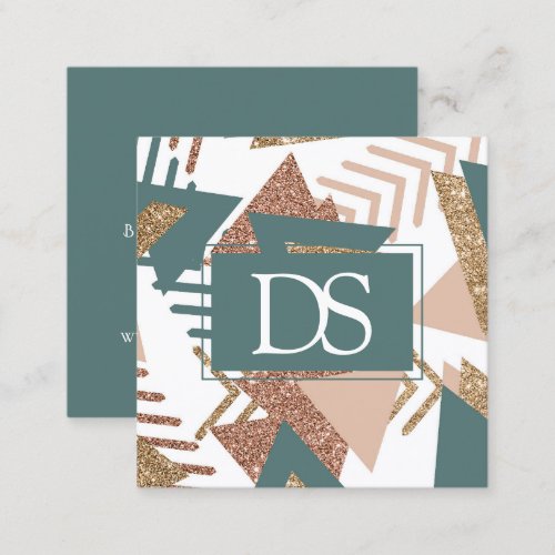 80s Retro Abstract  70s Green and Gold Monogram Calling Card