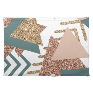 80s Retro Abstract 70s Green and Gold Monogram Cloth Placemat