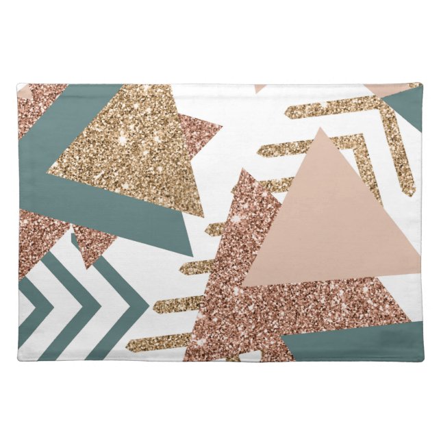 80s Retro Abstract | 70s Green and Gold Monogram Cloth Placemat (Front)