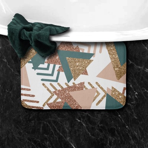 80s Retro Abstract  70s Green and Gold Palette Bath Mat