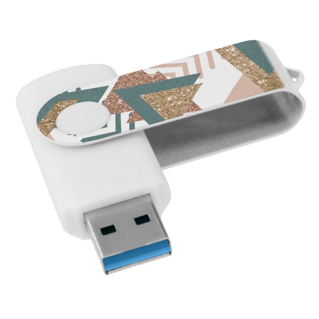 80s Retro Abstract | 70s Green and Gold Palette Flash Drive (Angled)