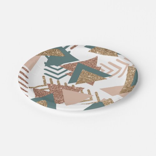 80s Retro Abstract  70s Green and Gold Palette Paper Plates