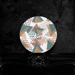 80s Retro Abstract 70s Green and Gold Palette Round Clock