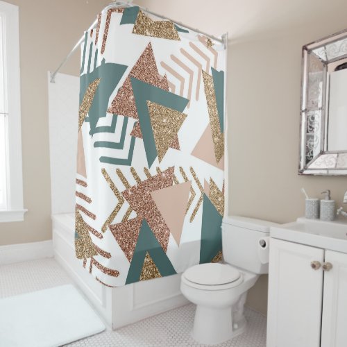 80s Retro Abstract  70s Green and Gold Palette Shower Curtain