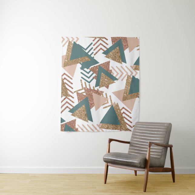 80s Retro Abstract | 70s Green and Gold Palette Tapestry (In Situ)