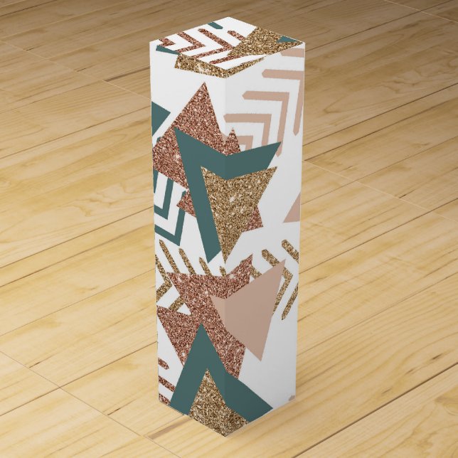80s Retro Abstract | 70s Green and Gold Palette Wine Box (Front)