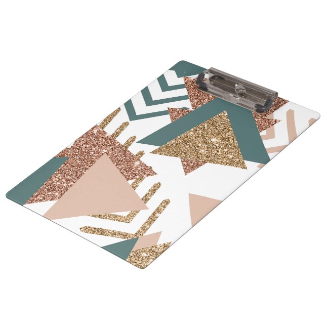 80s Retro Abstract | Avocado Green and Rose Gold Clipboard (Angled)