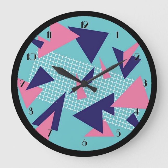 80's Retro Abstract Triangles Pattern Wall Clock (Front)