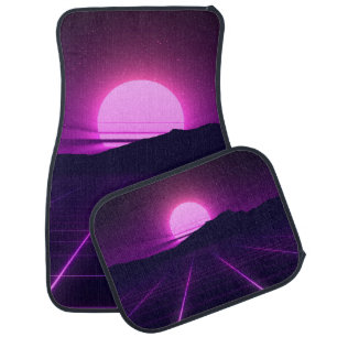 80s Retro Background Illustartion with 3D elements Car Floor Mat
