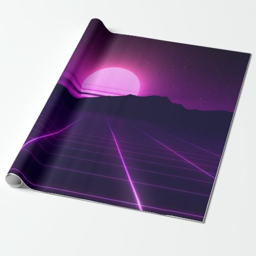 80s Retro Background Illustartion with 3D elements Wrapping Paper