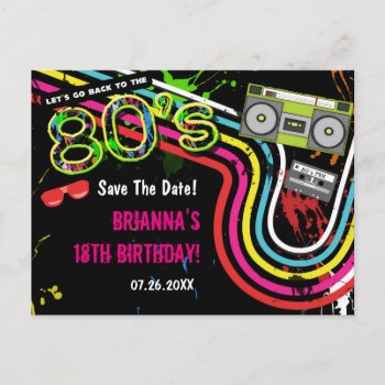 80's Retro Birthday Party Save The Date Postcard by printabledigidesigns at Zazzle