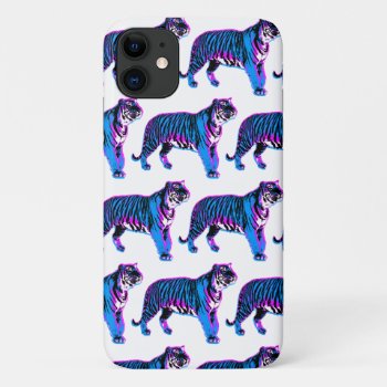 80s Retro Blue Tigers Iphone 11 Case by COREYTIGER at Zazzle