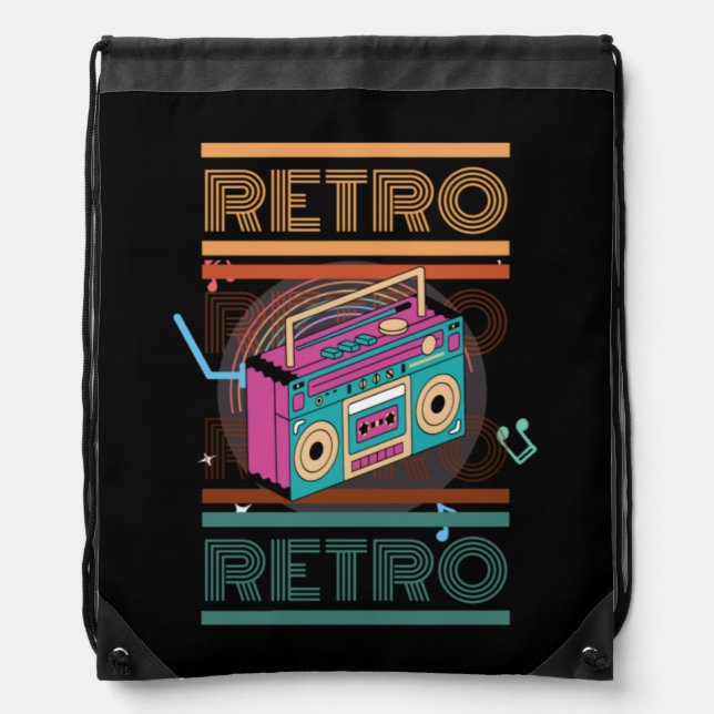 80's retro boombox  drawstring bag (Front)