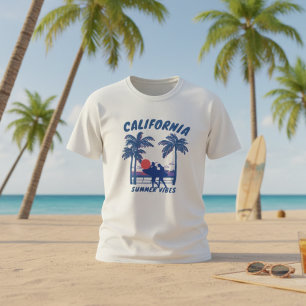 80s Retro California Palm Trees & Surfer Graphic T-Shirt