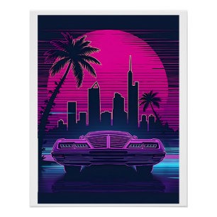 80s Retro Cityscape – Neon Cyberpunk Esthetic Poster