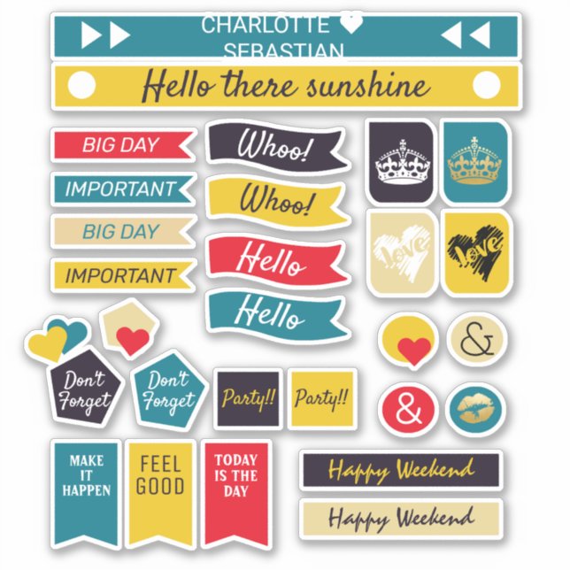 80s Retro Color Crown Love Heart Planner Sticker (Front)