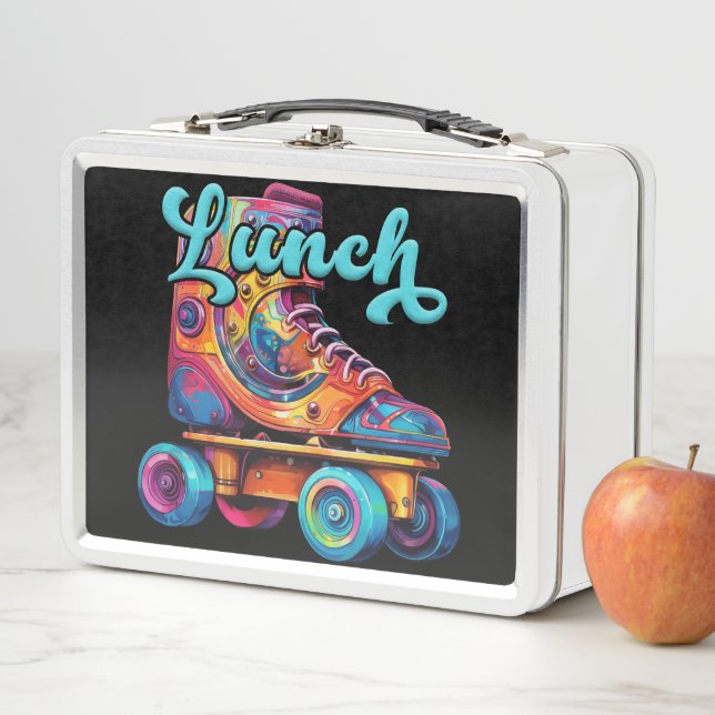 80s Retro Colorful Roller Skates Metal Lunch Box (In Situ)