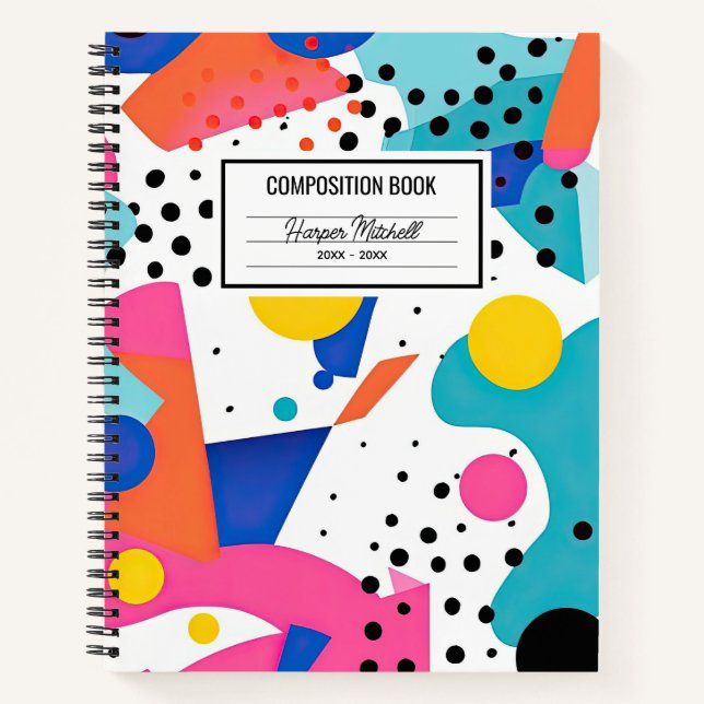 80's Retro Colorful Shapes Composition Notebook (Front)