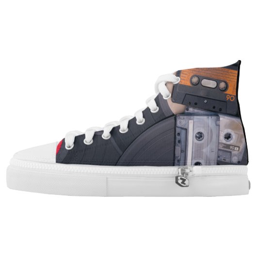 80's Retro Design High-Top Sneakers (Left Shoe Outside)