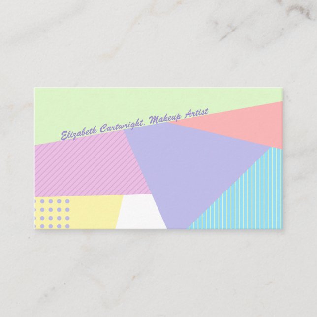 80s Retro Fashion Pastel Geometric Makeup Artist Business Card (Front)