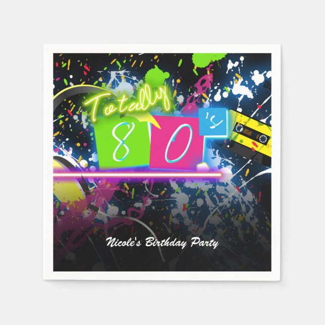 80's Retro Fun Birthday Party Neon Glow Splatter Napkins (Front)
