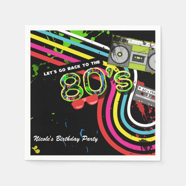 80's Retro Fun Birthday Party Splatter Plates Napkins (Front)