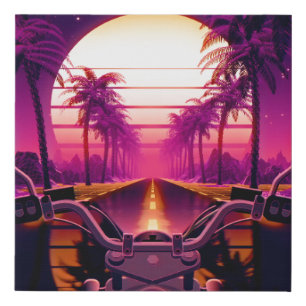 80s retro futuristic sci-fi background with motorc faux canvas print