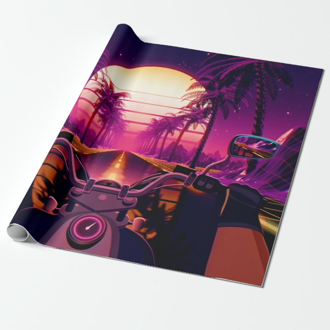80s retro futuristic sci-fi background with motorc wrapping paper (Unrolled)