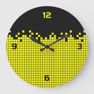80s Retro Gamer Geek Yellow Pixels  Large Clock