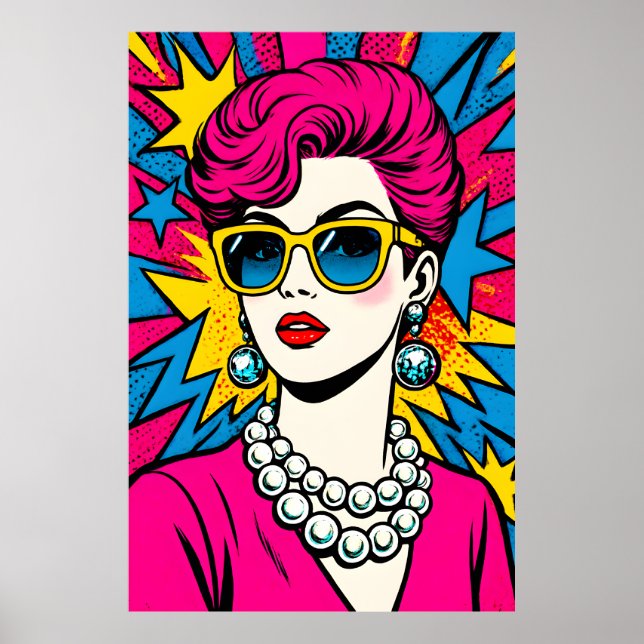  80's Retro Glam Pop Art Woman with Sunglasses Poster (Front)