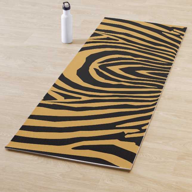 80s RETRO GOLD & BLACK ANIMAL PRINT STRIPE PATTERN Yoga Mat (In Situ)