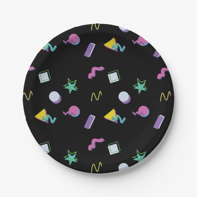 80s Retro Memphis Pop Pattern Paper Plates (Front)