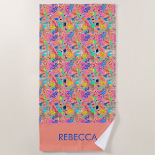 80's Retro Memphis Revival Design Personalized Beach Towel
