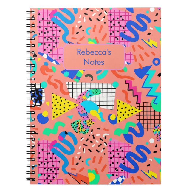 80's Retro Memphis Revival Design Personalized Notebook (Front)