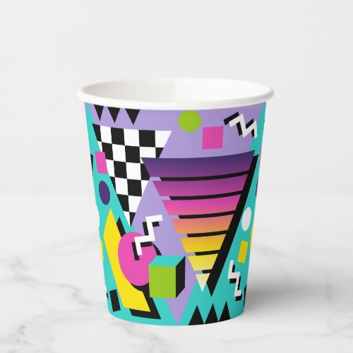 80s Retro Memphis Style Colorful Geometric Shapes Paper Cups