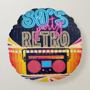 80s, retro music party. Old style poster. Disco fl Round Pillow