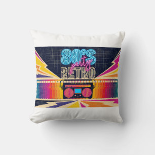 80s, retro music party. Old style poster. Disco fl Throw Pillow