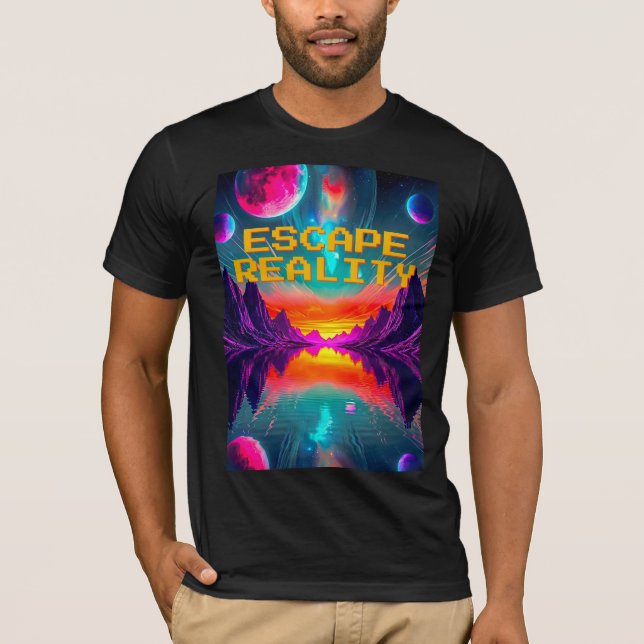 80s Retro Neon Alien Planet Landscape T-Shirt (Front)