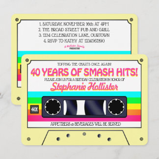 80's Retro Neon Label Cassette Birthday Party Invitation