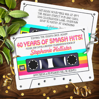 80's Retro Neon Label Cassette Birthday Party Invitation