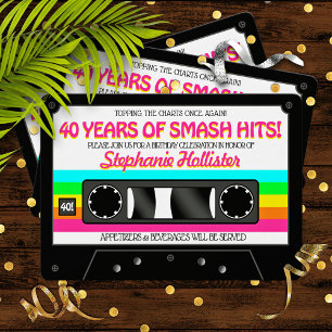 80's Retro Neon Label Cassette Birthday Party  Invitation
